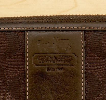 Coach Wallet Vintage Black Leather Canvas Zip Around Long Purse Gold Zip Women's