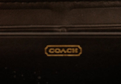 Coach Wallet Vintage Black Leather Canvas Zip Around Long Purse Gold Zip Women's