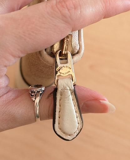 Coach Wallet Cream Beige Leather Long Zip Around Purse Gold Hardware Logo Zip Women's