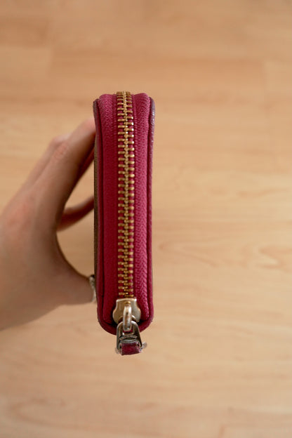 Coach Wallet Brown Purple Leather Long Purse Zip Around Monogram Gold Logo Women