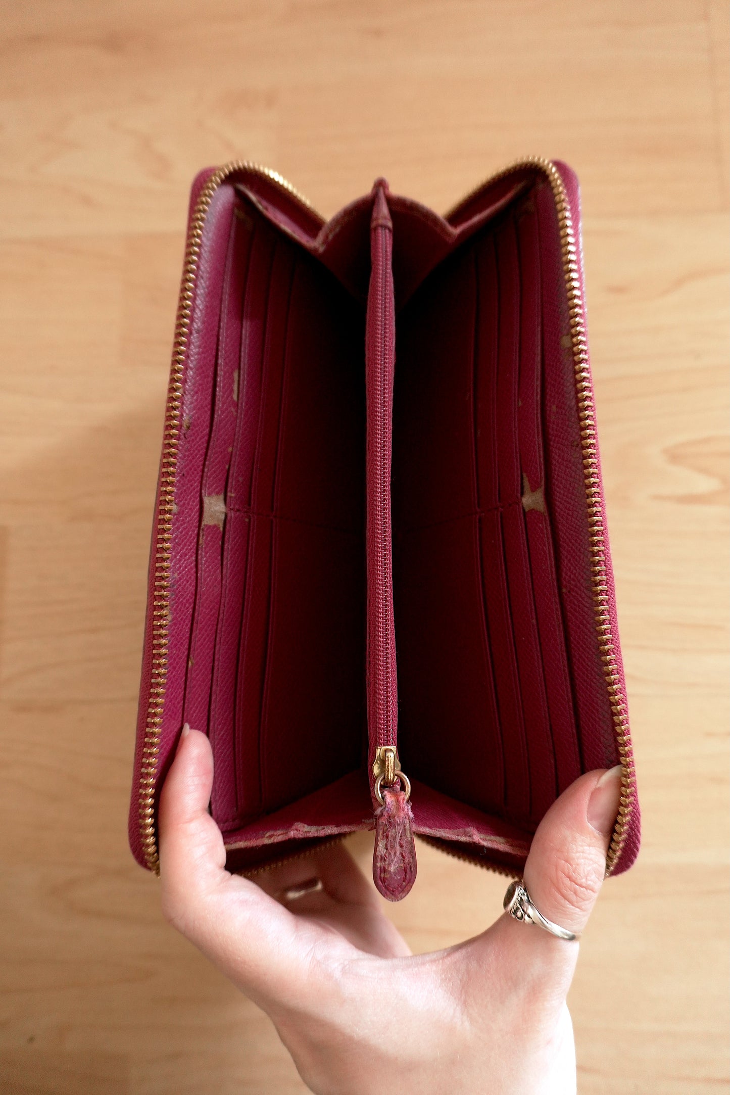 Coach Wallet Brown Purple Leather Long Purse Zip Around Monogram Gold Logo Women