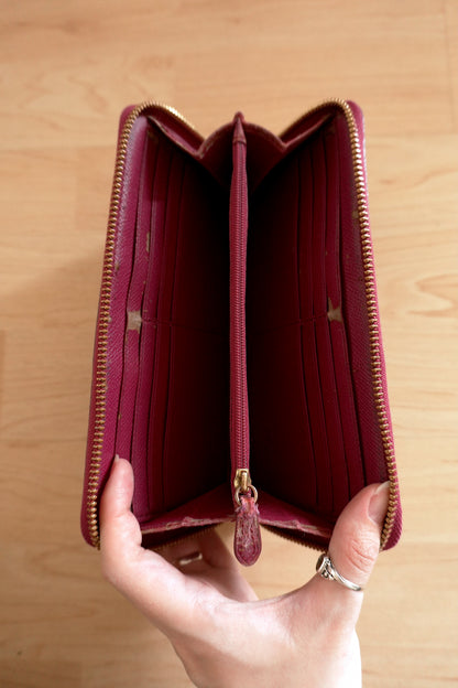 Coach Wallet Brown Purple Leather Long Purse Zip Around Monogram Gold Logo Women