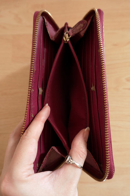 Coach Wallet Brown Purple Leather Long Purse Zip Around Monogram Gold Logo Women