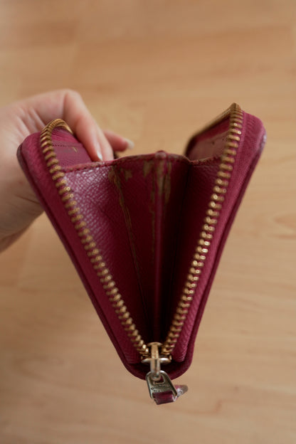 Coach Wallet Brown Purple Leather Long Purse Zip Around Monogram Gold Logo Women