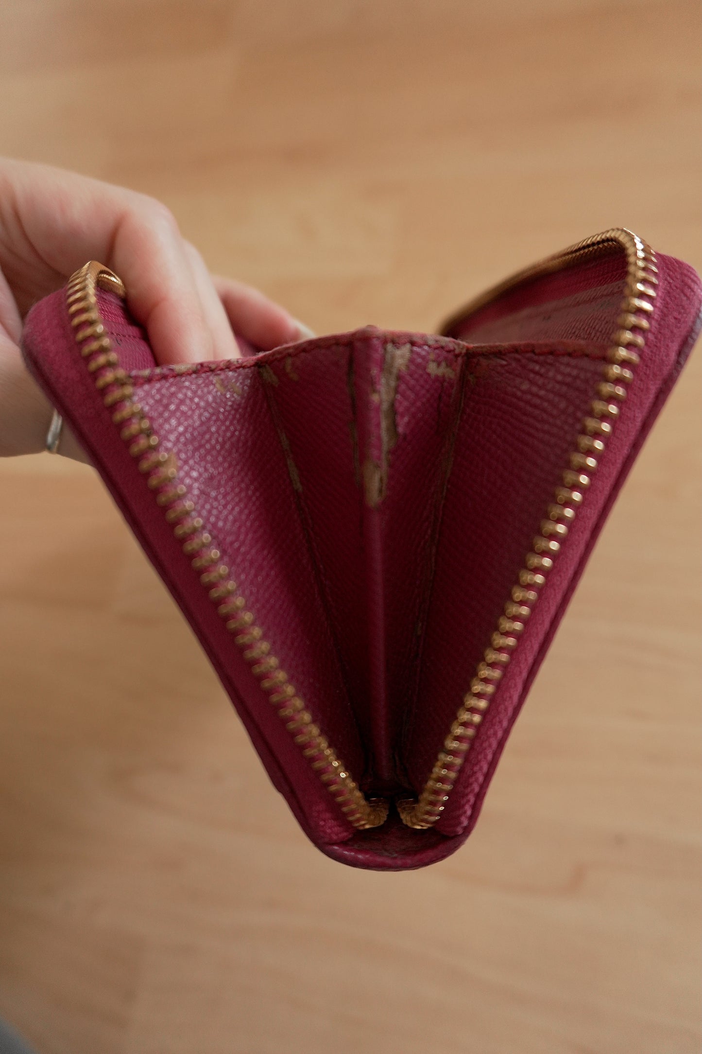 Coach Wallet Brown Purple Leather Long Purse Zip Around Monogram Gold Logo Women