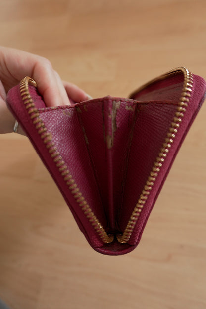 Coach Wallet Brown Purple Leather Long Purse Zip Around Monogram Gold Logo Women
