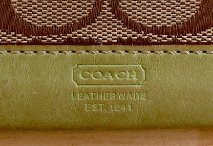 Coach Coin Purse Vintage Lime Green Leather Brown Beige Canvas Zipped Women's