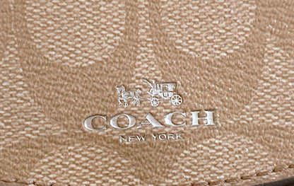 Coach Key Case Beige Leather Pink Leather Inside Key Holder Monogram