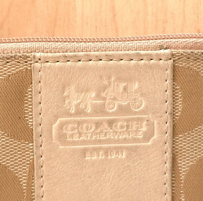 Vintage Coach Coin Purse Cream Beige Monogram Canvas Leather Keychain Zip Pouch