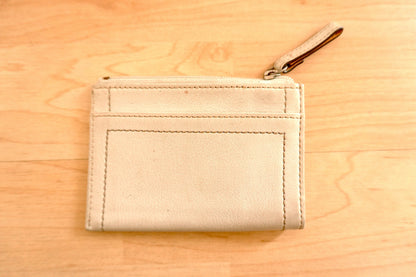 Vintage Coach Coin Purse White Cream Leather Zip Pouch Keychain Small Wallet