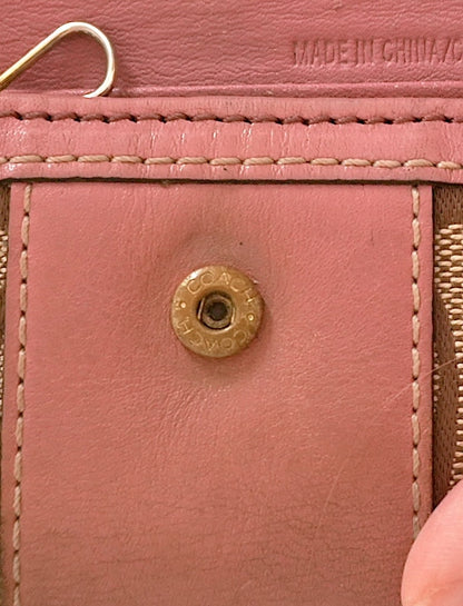Coach Key Holder Vintage Beige Canvas Pink Leather Key Case Gold Hardware Women
