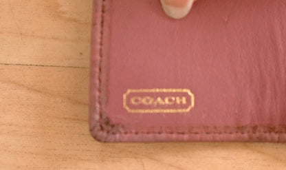 Coach Key Holder Vintage Beige Canvas Pink Leather Key Case Gold Hardware Women
