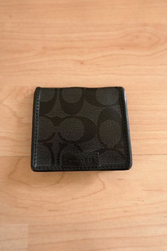 Coach Coin Purse Black Leather Bifold with Stud Fastening Square Unisex Monogram