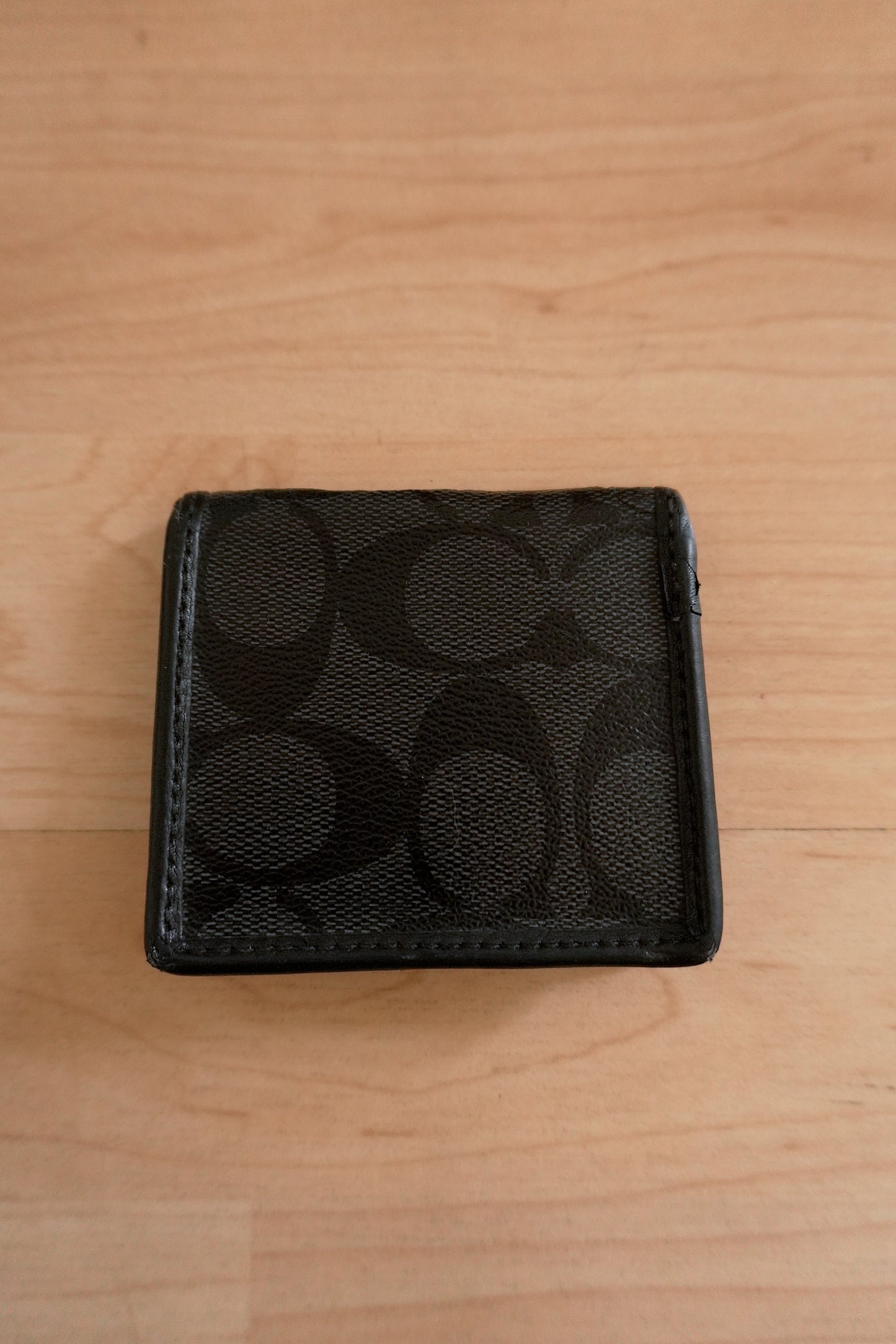 Coach Coin Purse Black Leather Bifold with Stud Fastening Square Unisex Monogram