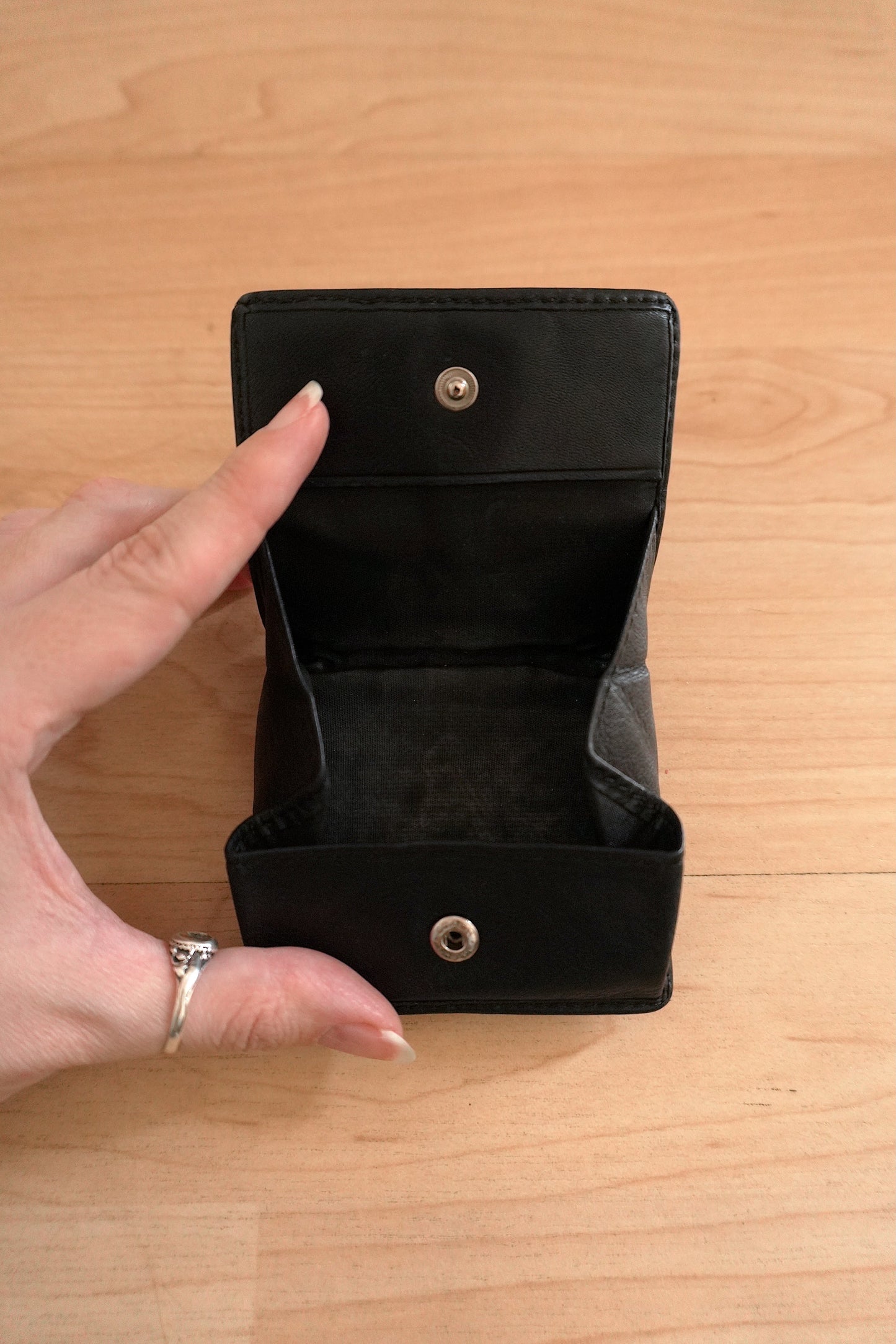 Coach Coin Purse Black Leather Bifold with Stud Fastening Square Unisex Monogram