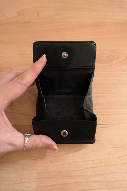 Coach Coin Purse Black Leather Bifold with Stud Fastening Square Unisex Monogram