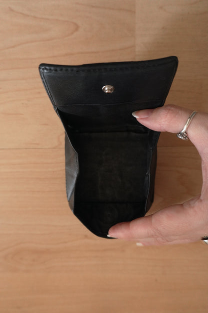 Coach Coin Purse Black Leather Bifold with Stud Fastening Square Unisex Monogram