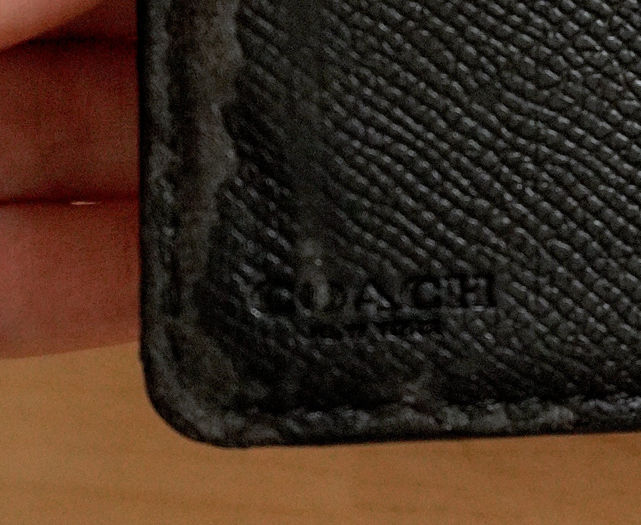 Coach Wallet Black Brown Leather Monogram Bifold Purse Gold Logo Zip