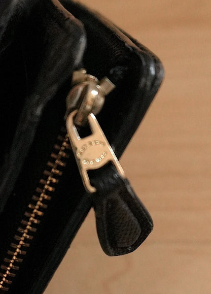 Coach Wallet Black Brown Leather Monogram Bifold Purse Gold Logo Zip