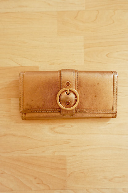 Coach Vintage Wallet Gold Bronze Leather Flap Purse Buckle Coin Pocket Y2K 2000s