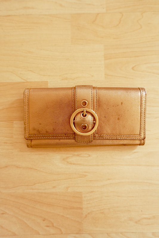 Coach Vintage Wallet Gold Bronze Leather Flap Purse Buckle Coin Pocket Y2K 2000s