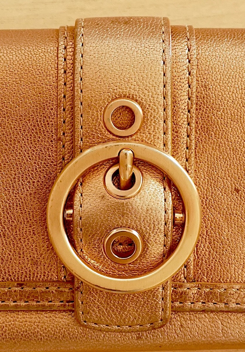 Coach Vintage Wallet Gold Bronze Leather Flap Purse Buckle Coin Pocket Y2K 2000s