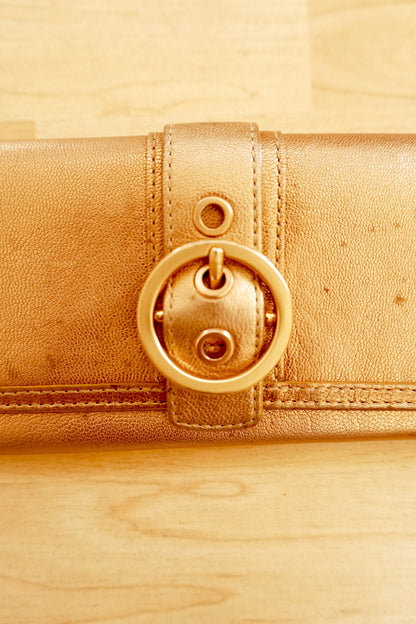 Coach Vintage Wallet Gold Bronze Leather Flap Purse Buckle Coin Pocket Y2K 2000s