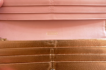 Coach Vintage Wallet Gold Bronze Leather Flap Purse Buckle Coin Pocket Y2K 2000s