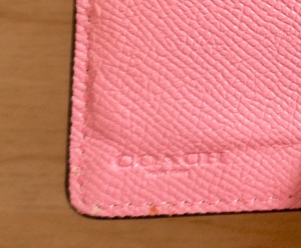 Coach Purse Vintage Bright Pink Leather Bifold Wallet Stud Fastening Women's