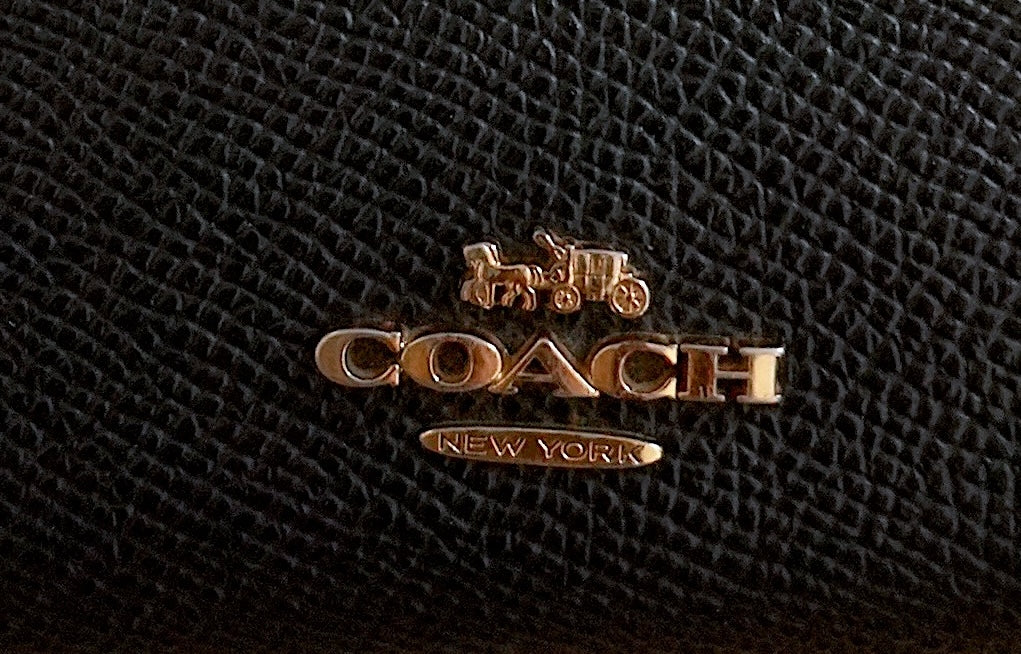 Coach Purse Black Leather Wallet Gold Logo Zip Women's Stud Fastening