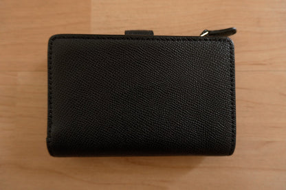 Coach Purse Black Leather Wallet Gold Logo Zip Women's Stud Fastening