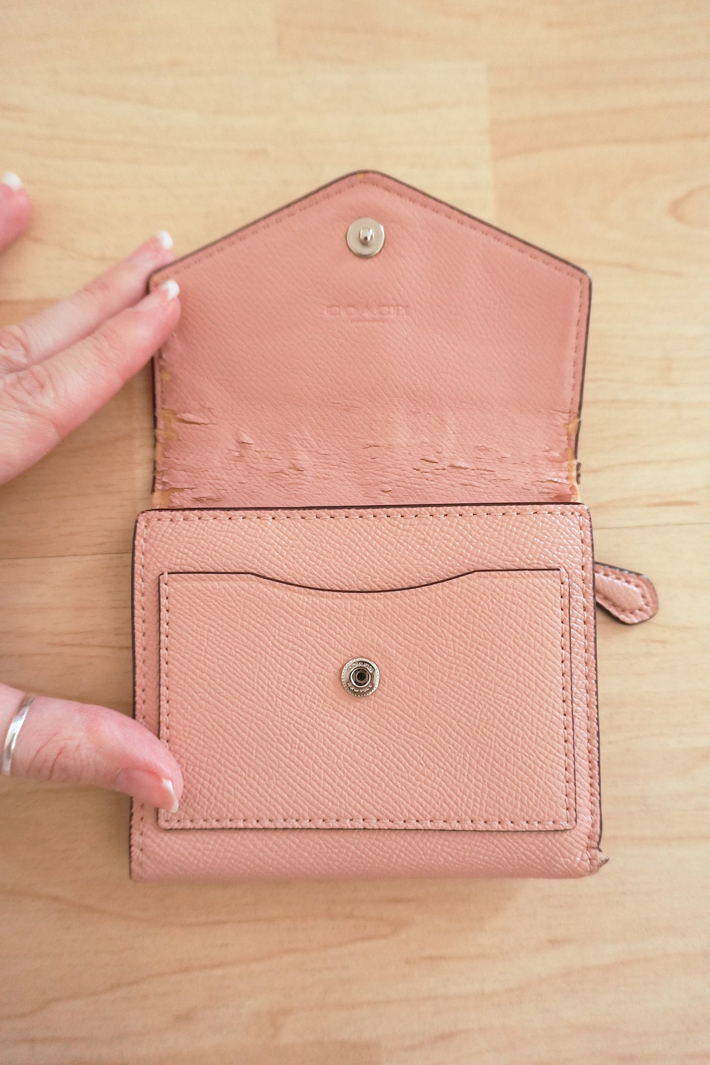 Coach Purse Vintage Light Pink Leather Envelope Square Wallet Stud Women's