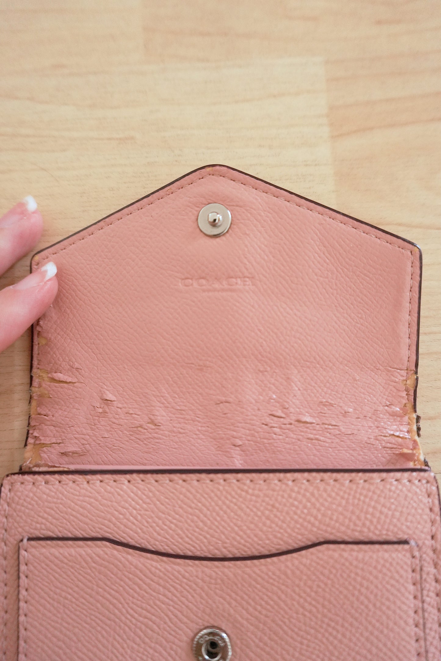 Coach Purse Vintage Light Pink Leather Envelope Square Wallet Stud Women's