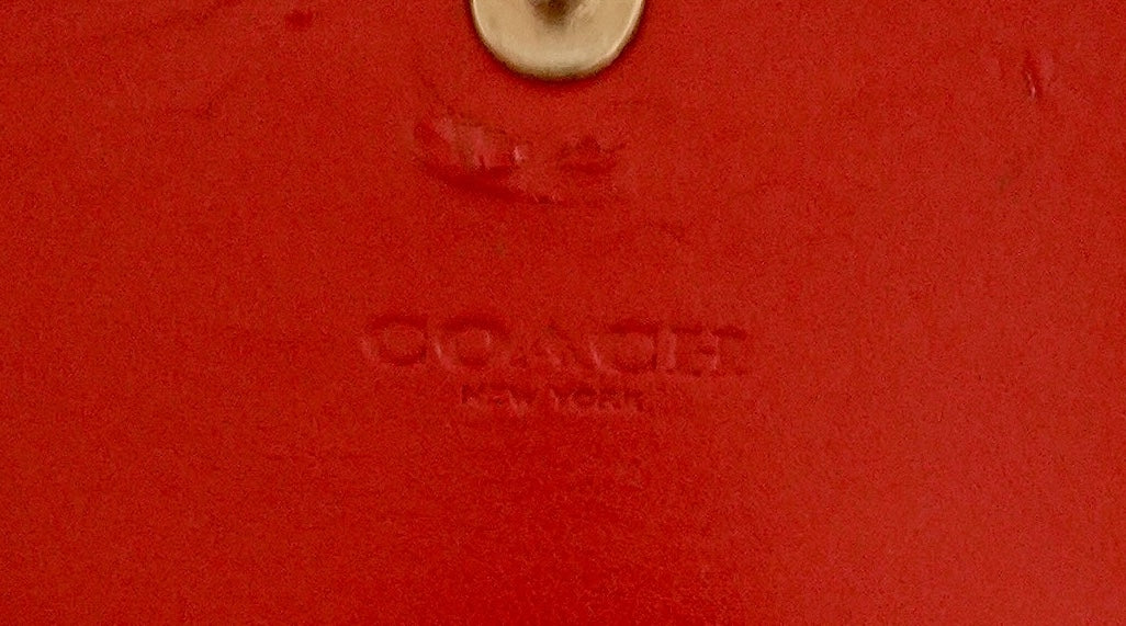 Coach Square Wallet Red Brown Leather Monogram Flap Purse Gold Zip Hardware