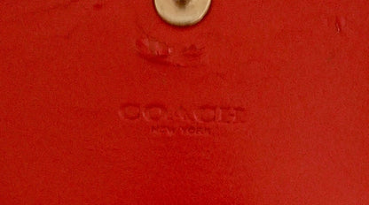 Coach Square Wallet Red Brown Leather Monogram Flap Purse Gold Zip Hardware