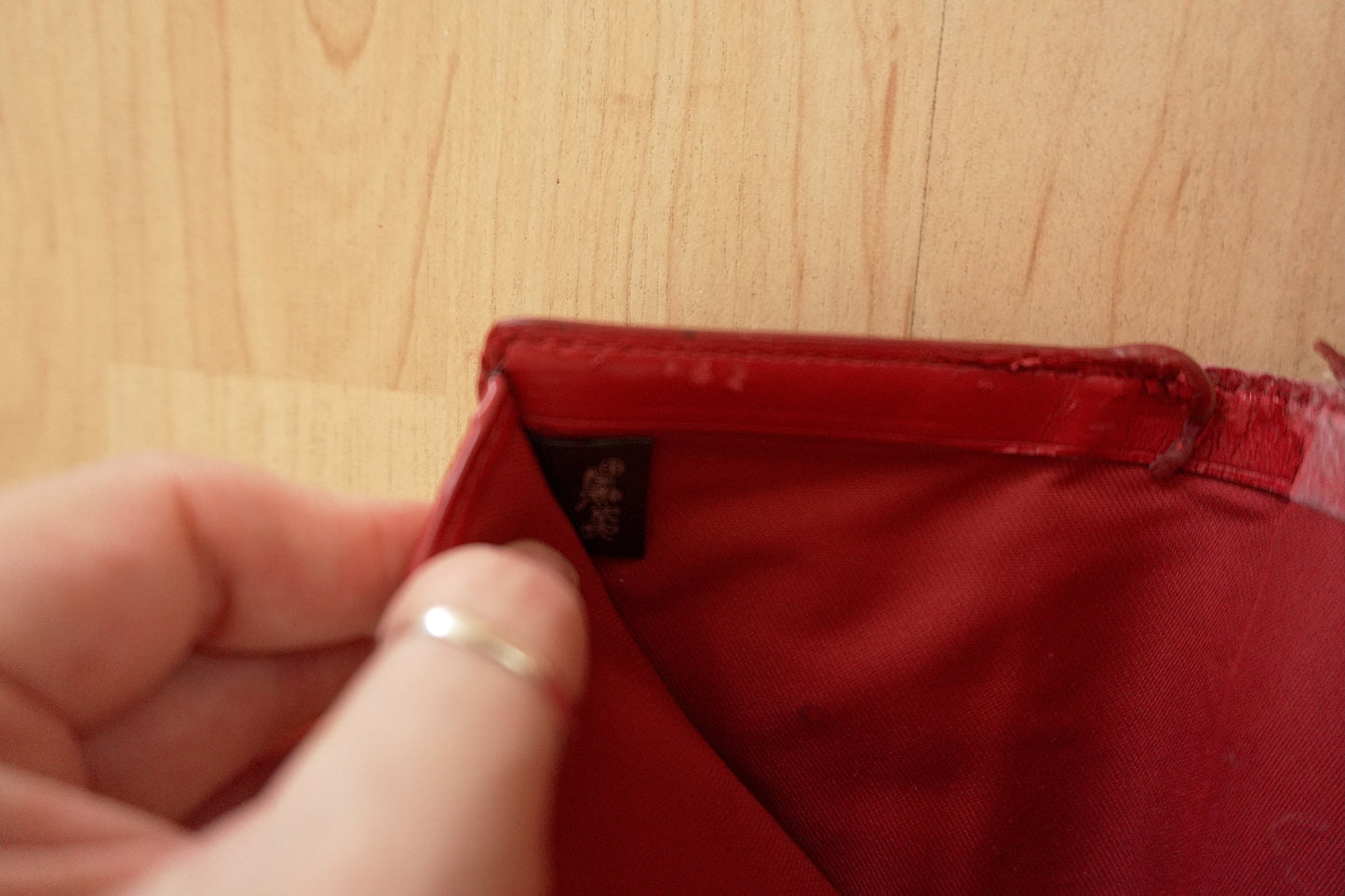 Coach Square Wallet Red Brown Leather Monogram Flap Purse Gold Zip Hardware