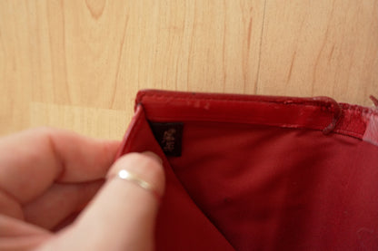 Coach Square Wallet Red Brown Leather Monogram Flap Purse Gold Zip Hardware