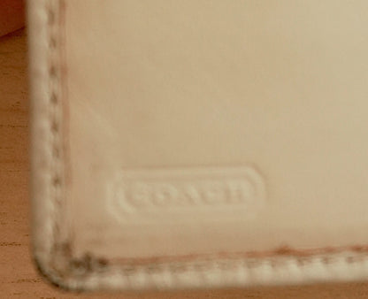 Coach Purse Cream Leather Monogram Flap Purse Pink White Stripe Women's