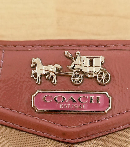 Coach Card Holder Vintage Beige Canvas Pink Leather Card Case Monogram Women's