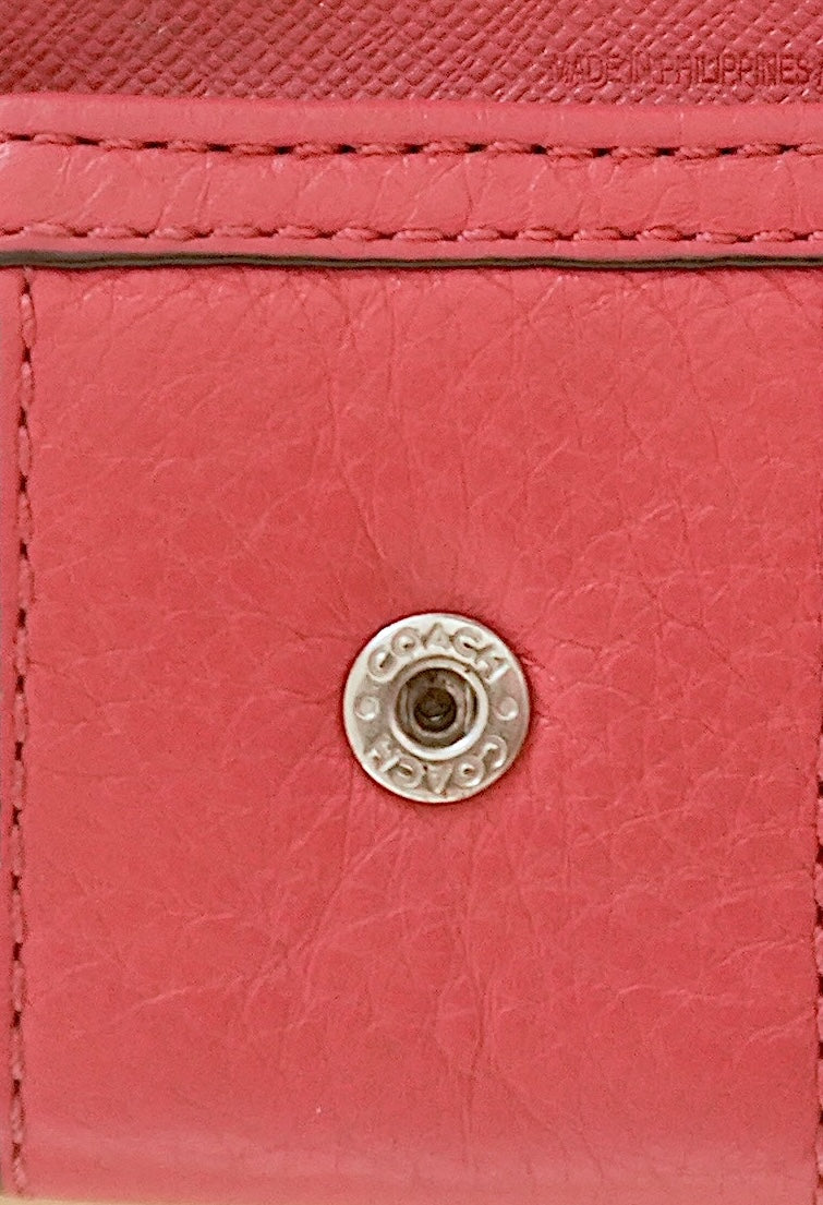Coach Key Case Beige Canvas Pink Leather Monogram Silver Hooks Wallet