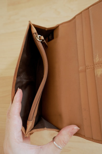 Coach Wallet Vintage Brown Canvas Leather Long Flap Purse Monogram Women's