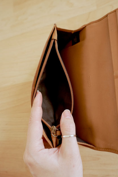 Coach Wallet Vintage Brown Canvas Leather Long Flap Purse Monogram Women's