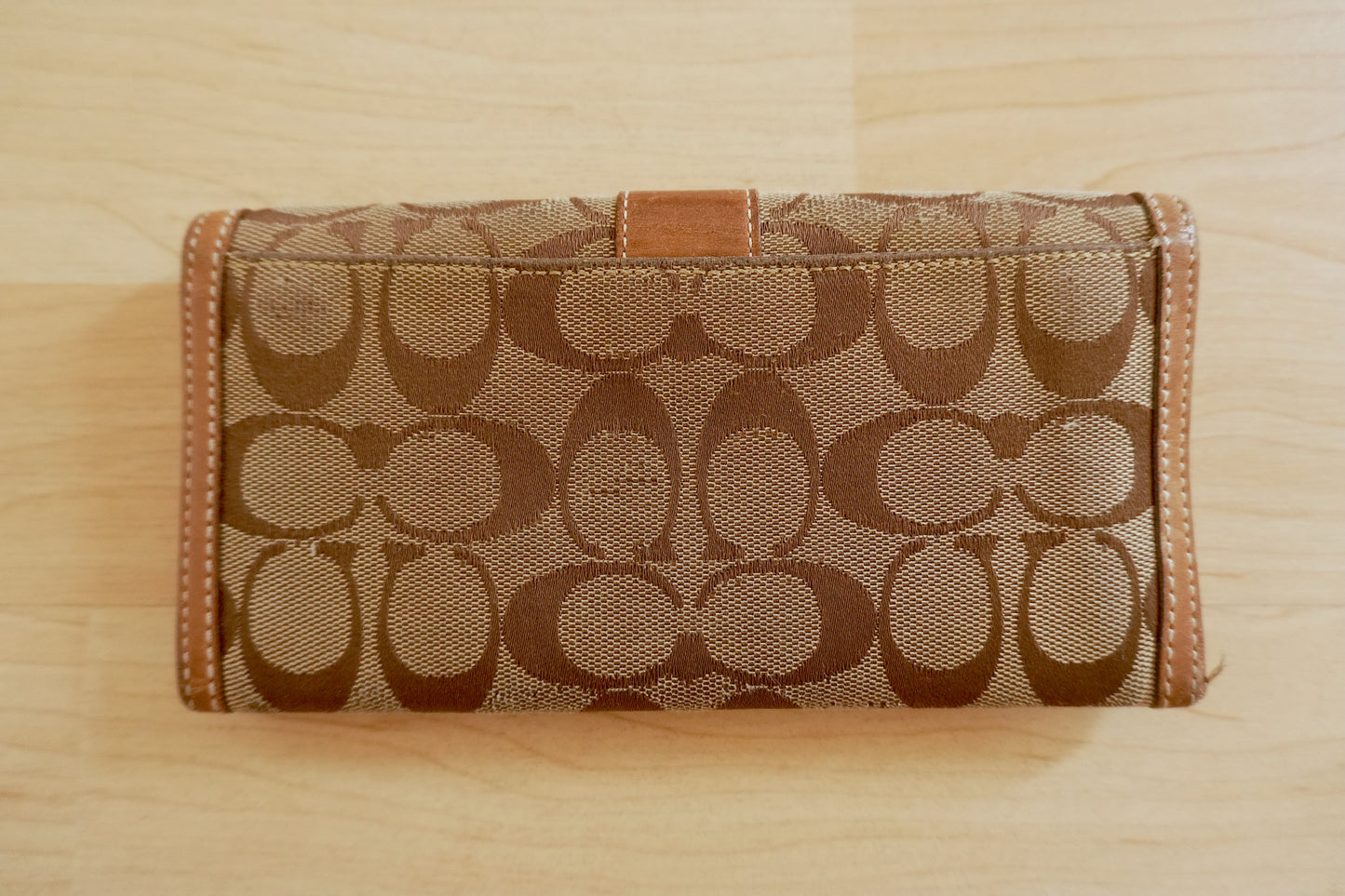 Coach Wallet Vintage Brown Canvas Leather Long Flap Purse Monogram Women's