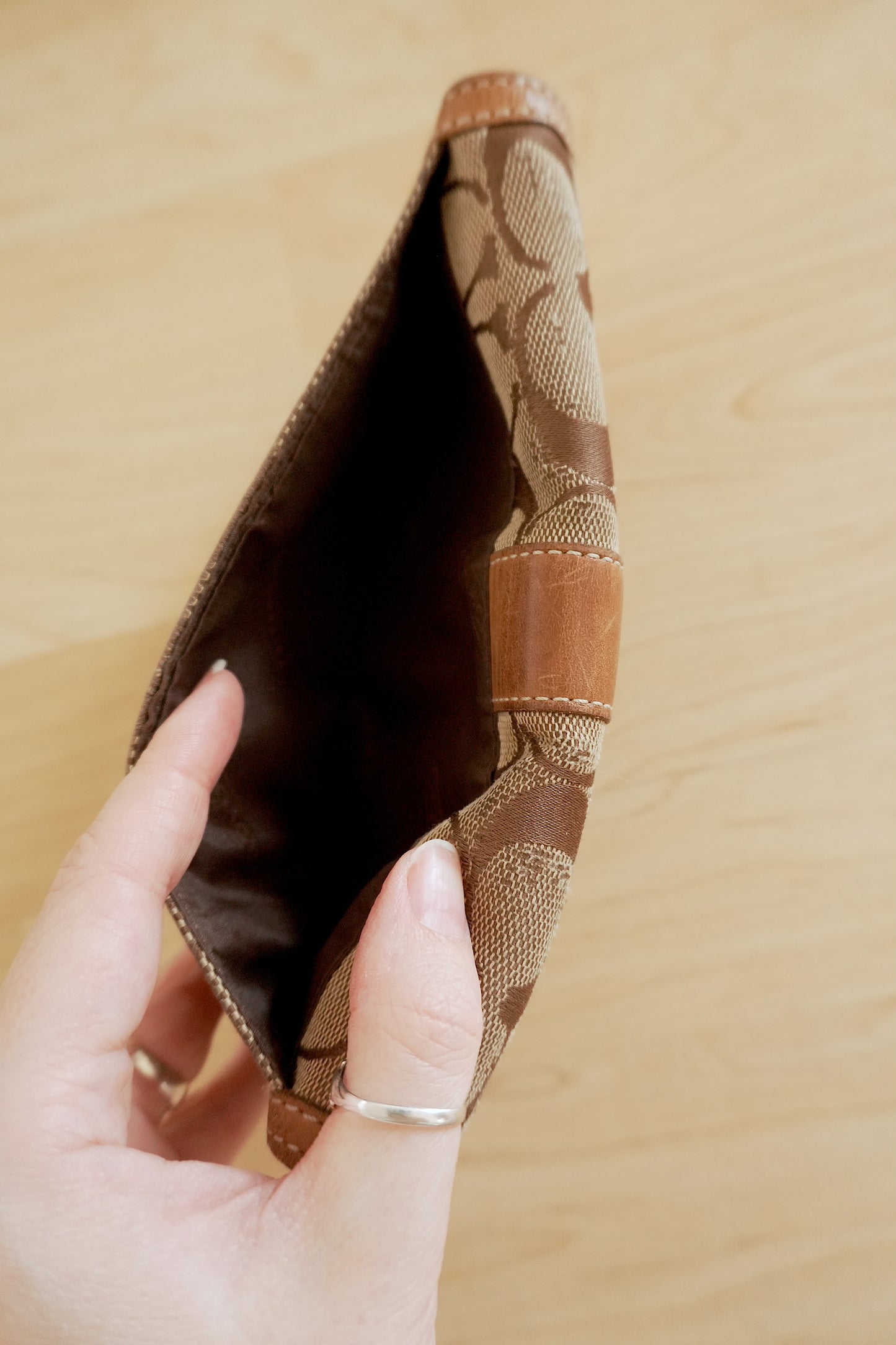 Coach Wallet Vintage Brown Canvas Leather Long Flap Purse Monogram Women's