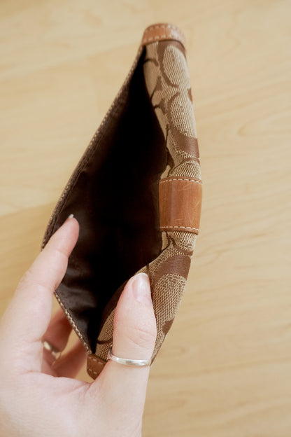 Coach Wallet Vintage Brown Canvas Leather Long Flap Purse Monogram Women's