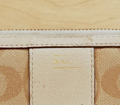 Coach Vintage Long Wallet Cream Beige Leather Monogram Zip Around Purse Gold Zip
