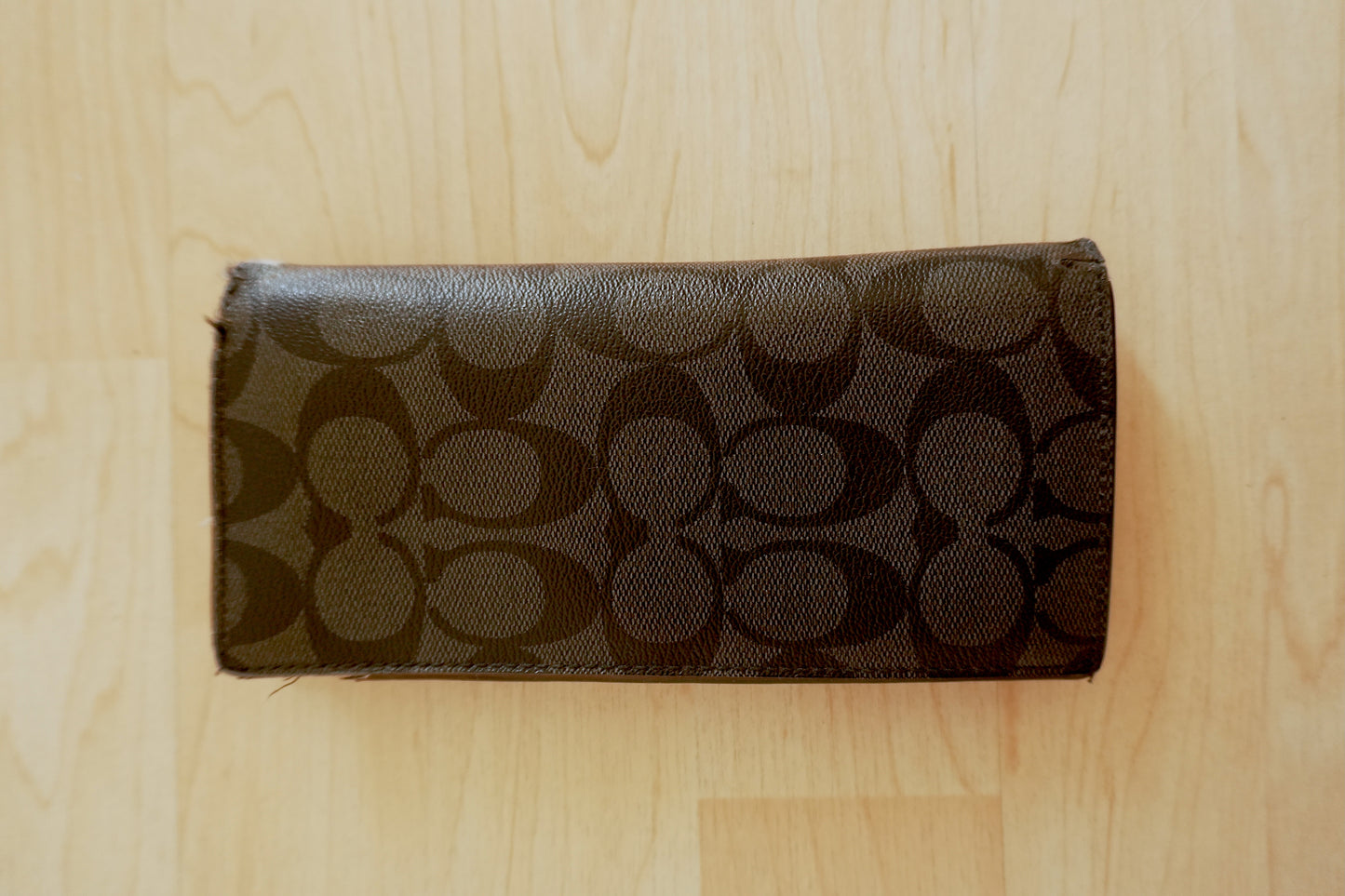 Coach Wallet Black Leather Long Purse Bifold Monogram Women's Silver Zip