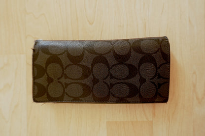 Coach Wallet Black Leather Long Purse Bifold Monogram Women's Silver Zip