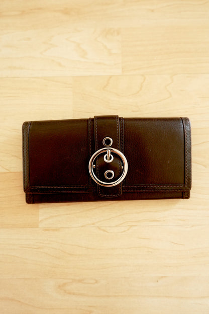 Coach Vintage Wallet Y2K Black Leather Flap Purse Silver Buckle Coin Pocket 2000