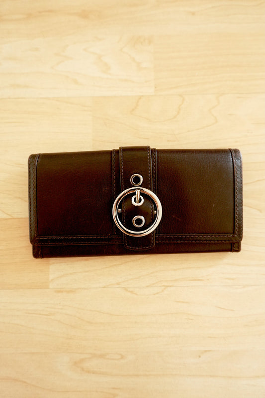 Coach Vintage Wallet Y2K Black Leather Flap Purse Silver Buckle Coin Pocket 2000